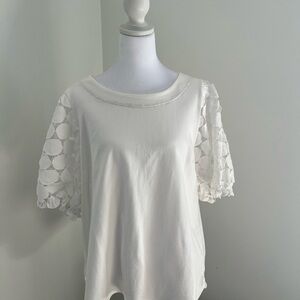 Umgee White Blouse with Lace Sleeves